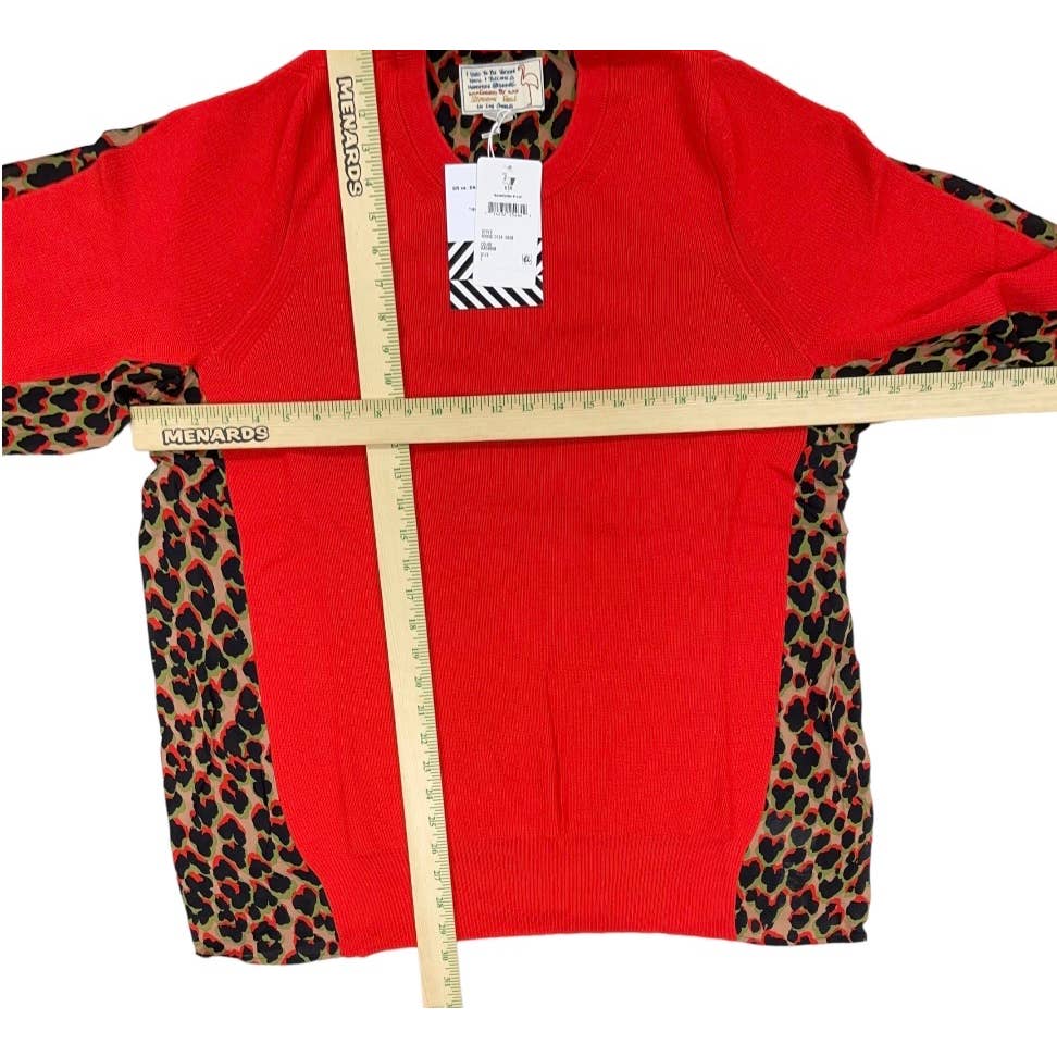 Sandrine Rose Mixed Media Animal Print Wool Sweater Size Large Red New - Premium from Sandrine Rose - Just $89.0! Shop now at Finds For You
