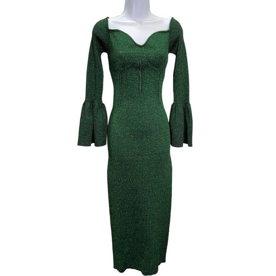 Self Portrait Off The Shoulder Ribbed Midi Dress Size Large New Green - Premium from Self-Portrait - Just $299.00! Shop now at Finds For You