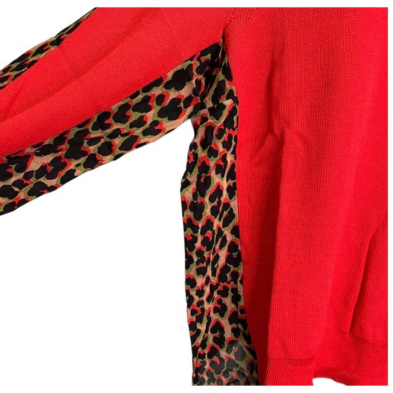 Sandrine Rose Mixed Media Animal Print Wool Sweater Size Large Red New - Premium from Sandrine Rose - Just $89.0! Shop now at Finds For You