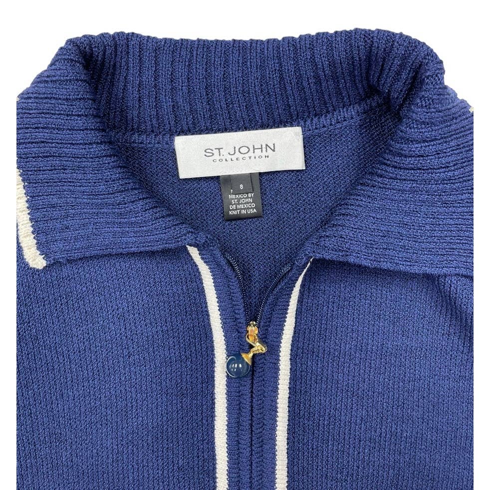 St. John Santana Knit Popcorn Sleeve Zip Jacket Size 8 Navy - Premium from St. John - Just $99.0! Shop now at Finds For You