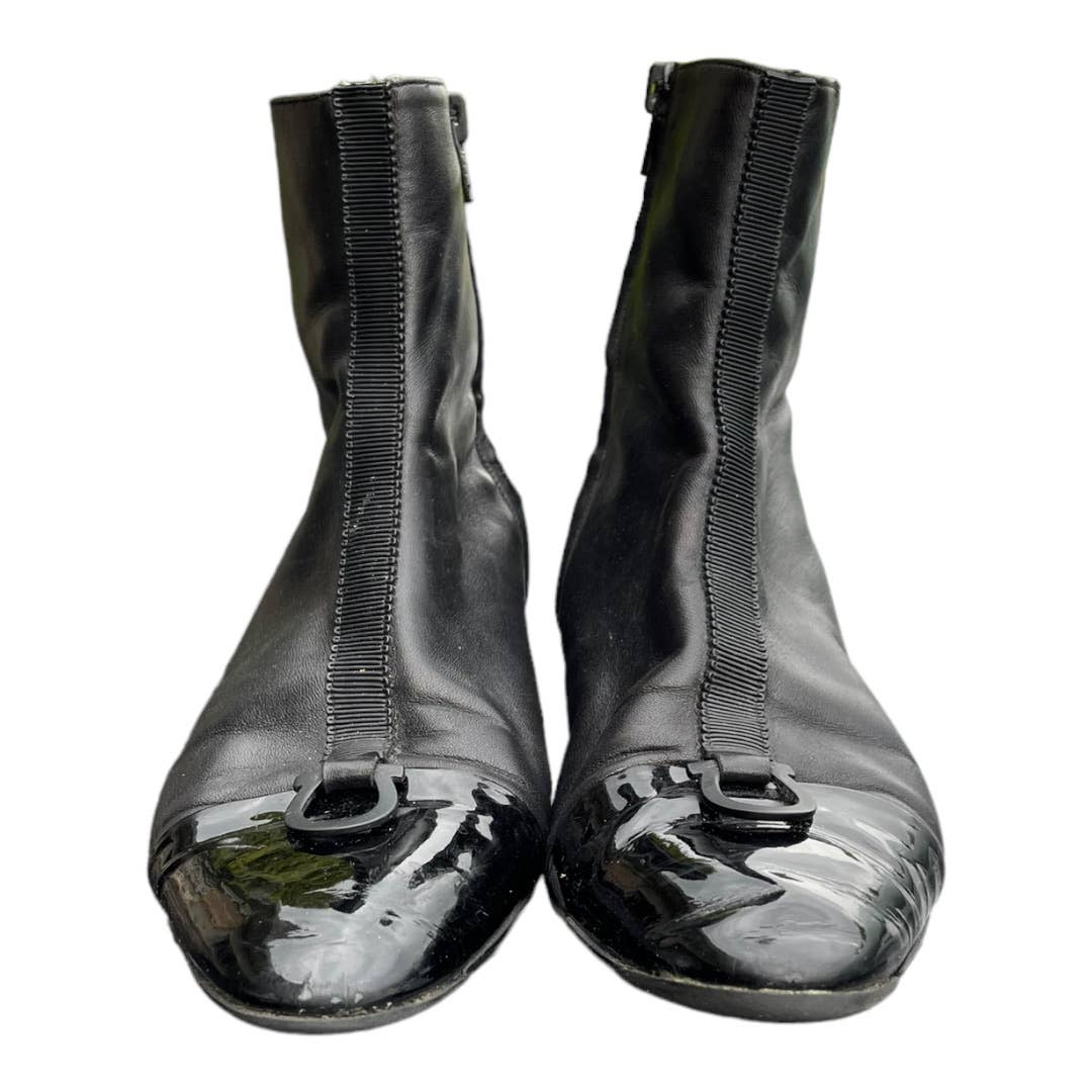 Ferragamo Gancini Leather Patent Booties Boots Size 8 Black - Premium from Ferragamo - Just $149.0! Shop now at Finds For You