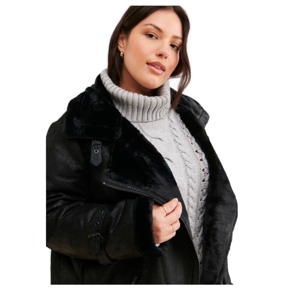 Anthropologie Hutch Rhys Sherpa Moto Jacket Coat Size XL Black - Premium from Anthropologie - Just $199.0! Shop now at Finds For You