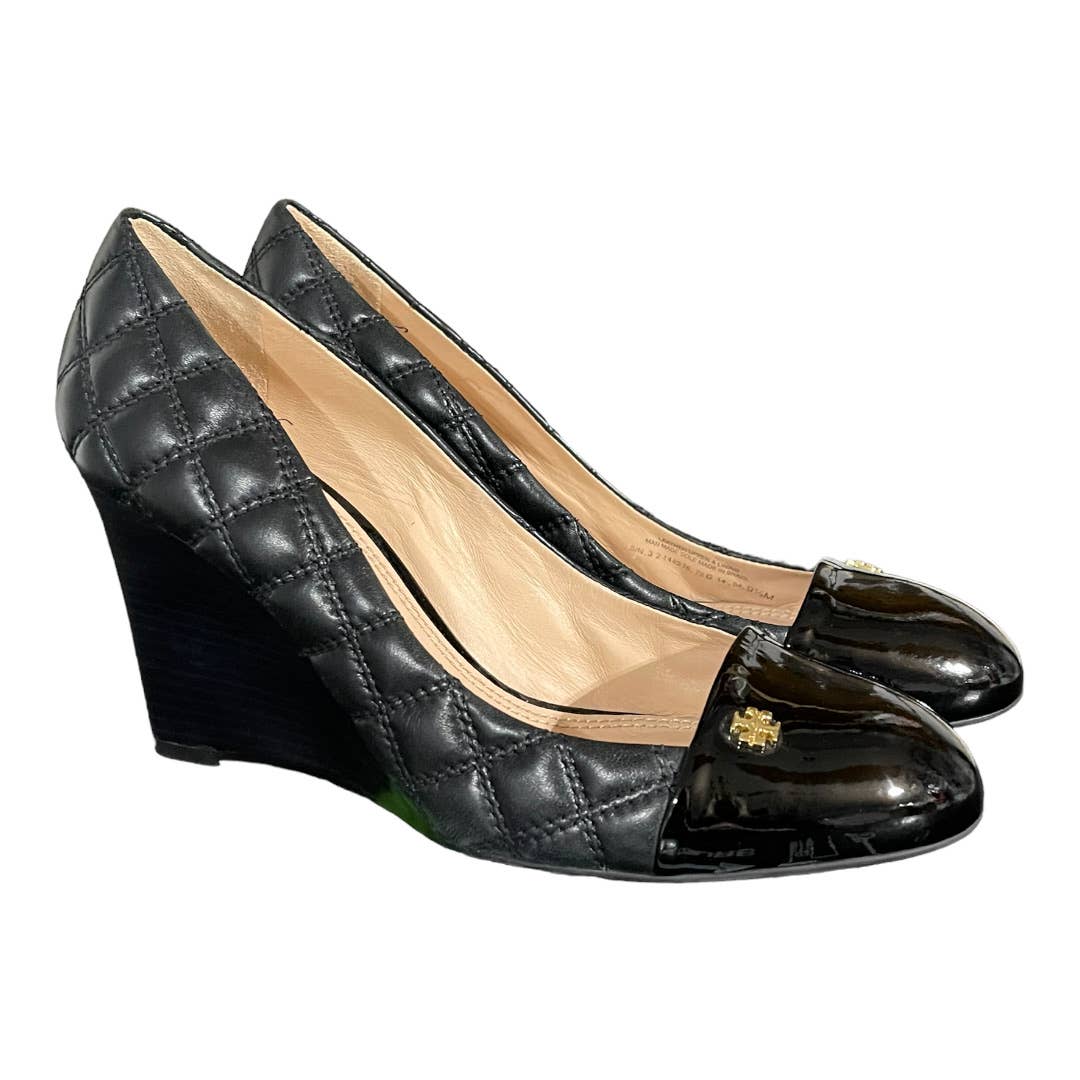 Tory Burch Claremont Quilted Logo Wedge Heels Size 9.5 Black - Premium from Tory Burch - Just $145.0! Shop now at Finds For You