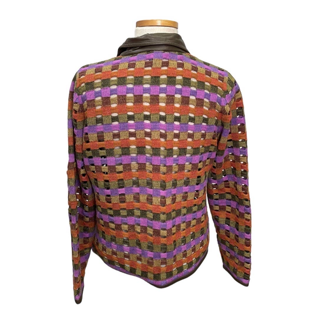 Vintage 90’s Sigrid Olsen Cut Out Woven Leather Trim Cardigan Size M - Premium from Sigrid Olsen - Just $79.0! Shop now at Finds For You
