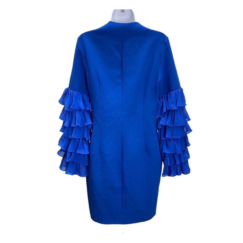 Tadashi Shoji Blue Ruffle Sleeve Crystal Embellished Dress Size M Blue New - Premium from Tadashi Shoji - Just $199.0! Shop now at Finds For You