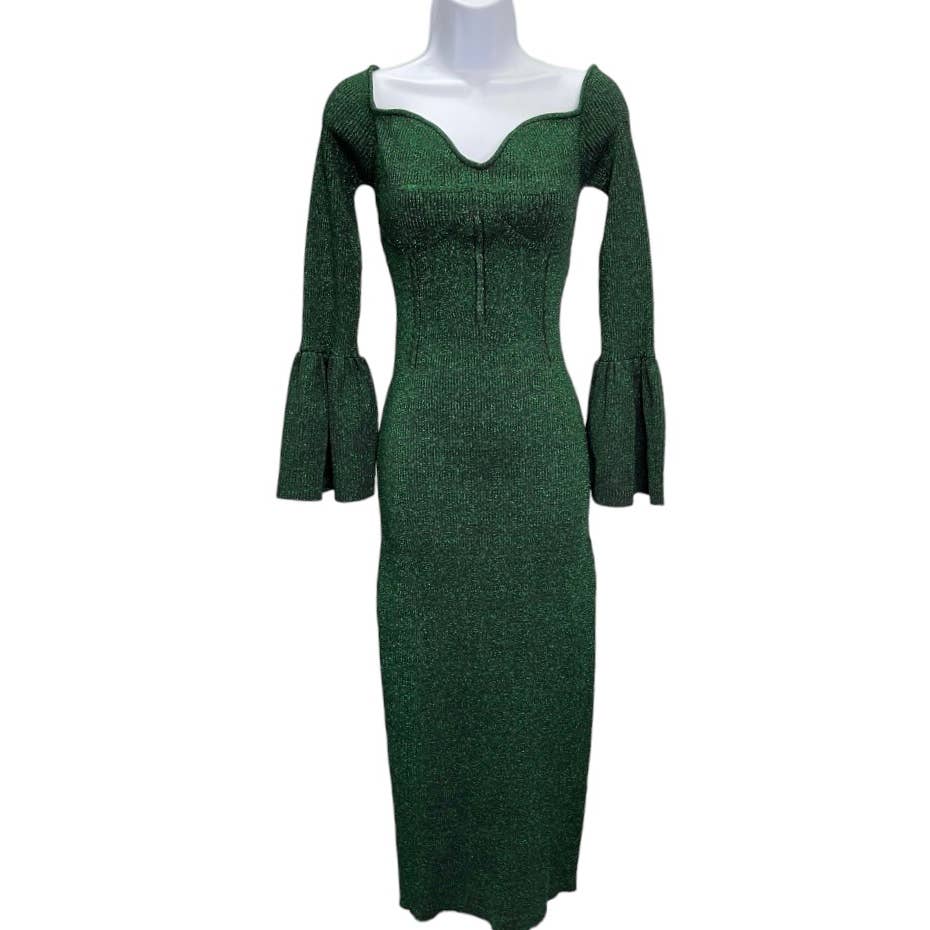 Self Portrait Off The Shoulder Ribbed Midi Dress Size Large New Green - Premium from Self-Portrait - Just $299.0! Shop now at Finds For You