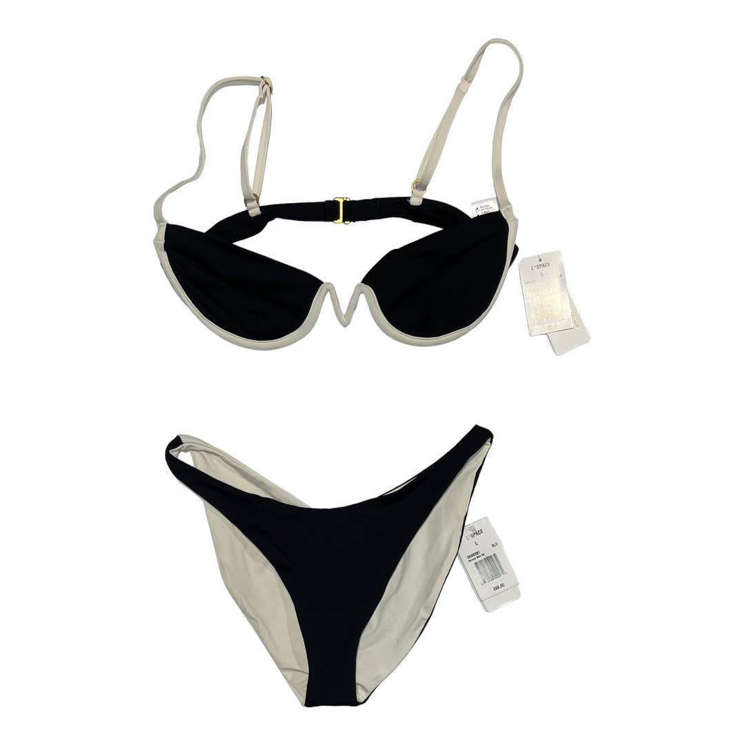 L*SPACE Revolve Set Nico Underwire Bikini Top Mercury Bottom L New Black White - Premium from L*SPACE - Just $99.0! Shop now at Finds For You