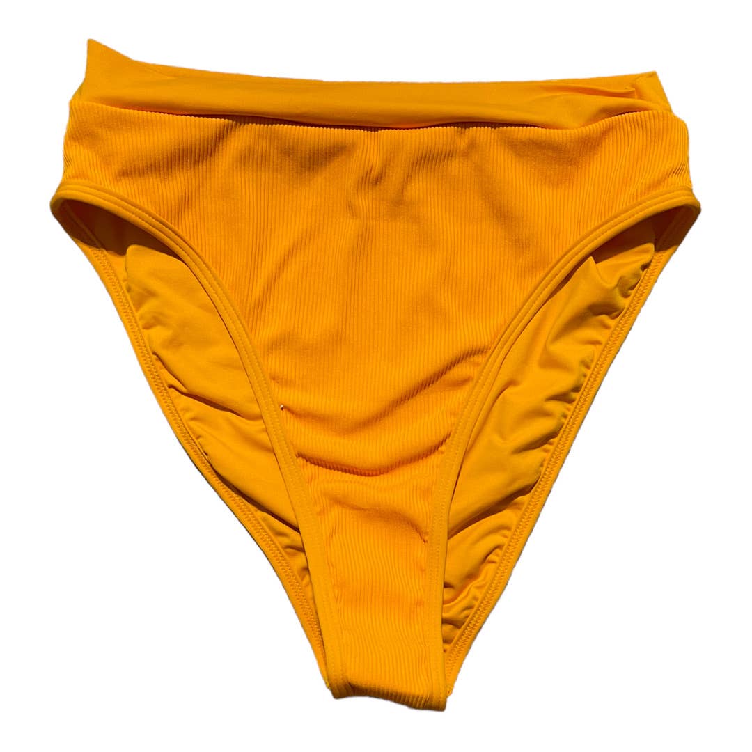 L*SPACE Ribbed Beach Wave Bandeau Top Frenchi High Waist Bikini Bottom Yellow New - Premium from L*SPACE - Just $79.00! Shop now at Finds For You