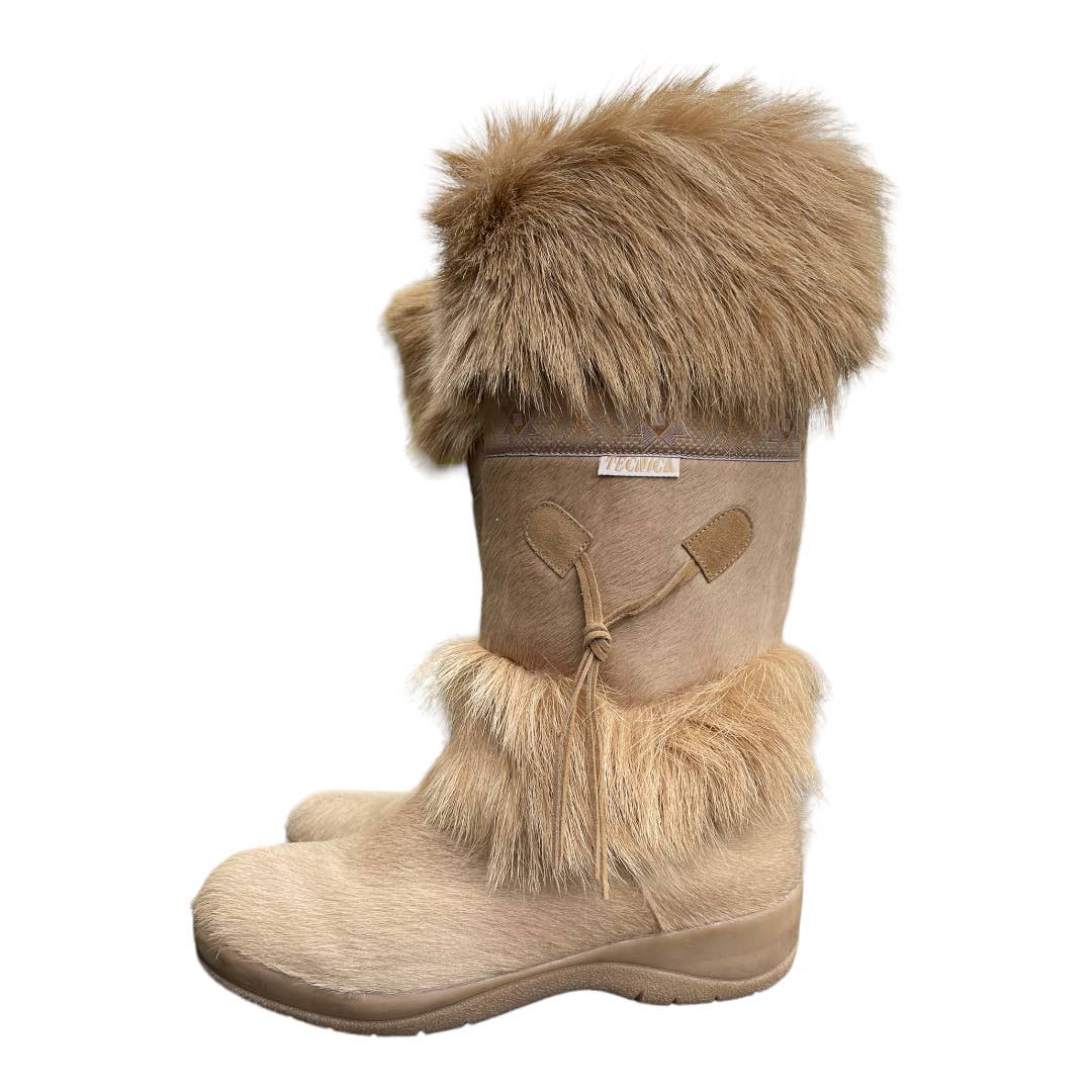 Tecnica Goat Fur Sherpa Lined Apres Ski Boots Size 10.5 Tan Weatherproof - Premium from Tecnica - Just $219.0! Shop now at Finds For You