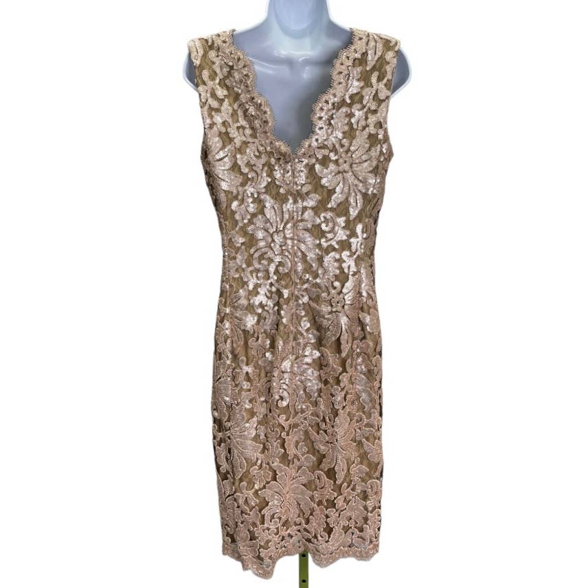 Tadashi Shoji Gold Lace Sequin Sleeveless Gown Dress Size 8 - Premium from Tadashi Shoji - Just $139.0! Shop now at Finds For You