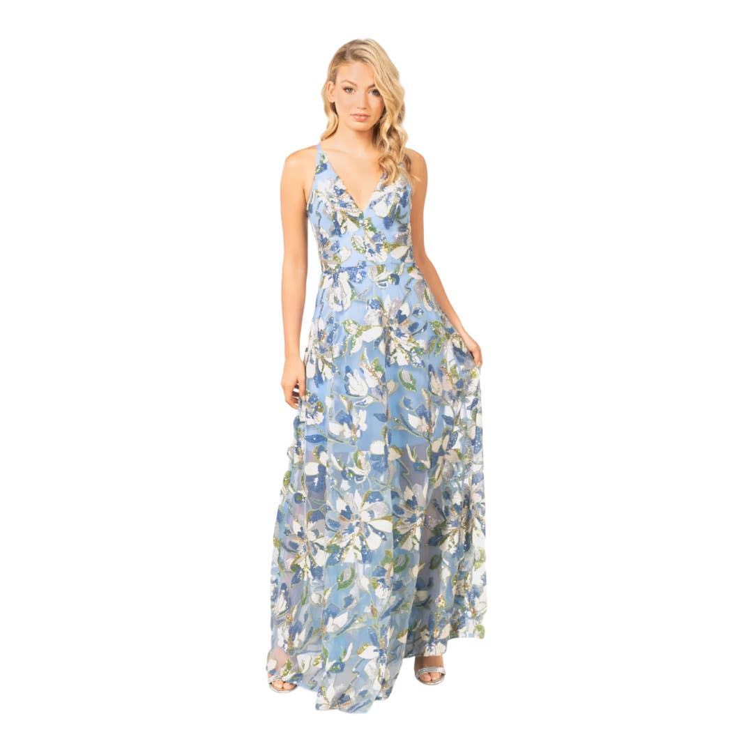 Dress The Population Ariya Floral Sequin Along Gown Dress Size XS Blue New Finds For You Dress The Population Ariya Floral Sequin Along Gown Dress Size XS Blue New Finds For You