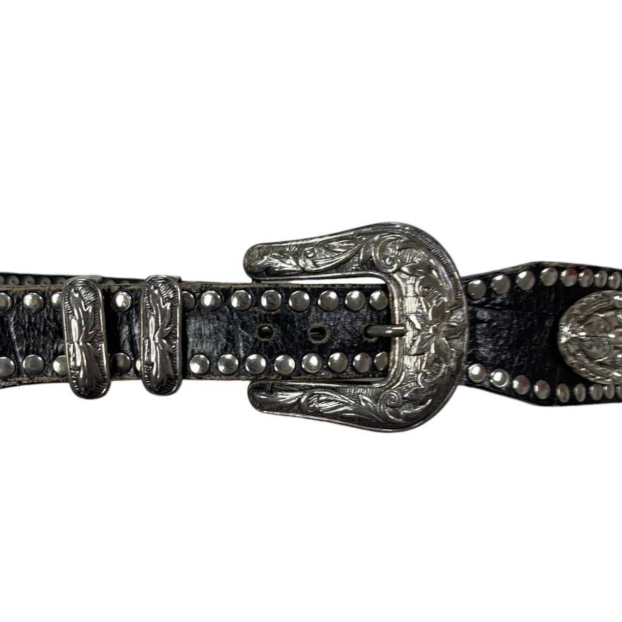Vintage 90’s Saks Fifth Avenue Silver Medallion Leather Belt - Premium from Saks Fifth Avenue - Just $59.0! Shop now at Finds For You