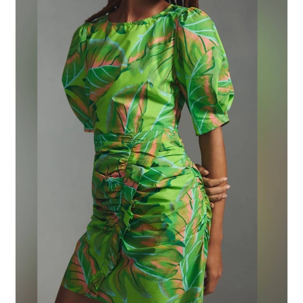 Farm Rio Anthropologie Puff Sleeve Mini Dress Lime Small - Premium from Farm Rio - Just $168.0! Shop now at Finds For You