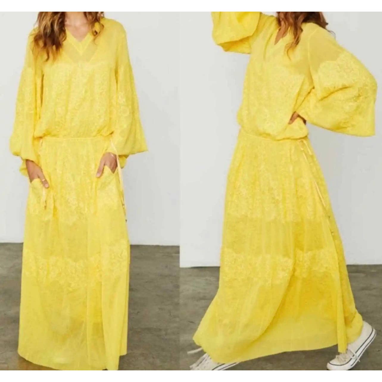 We are HAH Royal HAHness Lace Maxi Dress Balloon Sleeve Festival M/L Yellow New - Premium from We are HAH - Just $149.0! Shop now at Finds For You