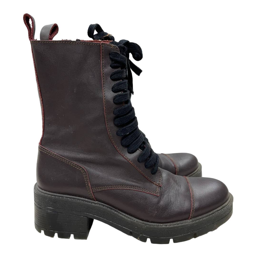 Zara Burgundy Leather Lug Sole Combat BootsSize 38 EU New - Premium from ZARA - Just $119.0! Shop now at Finds For You