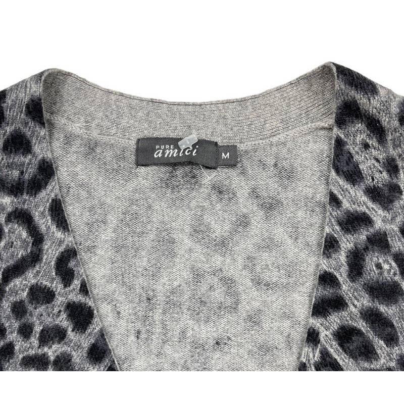 Pure Amici 100% Cashmere Leopard Print Knit Cardigan M New Gray - Premium from Pure Amici - Just $99.0! Shop now at Finds For You