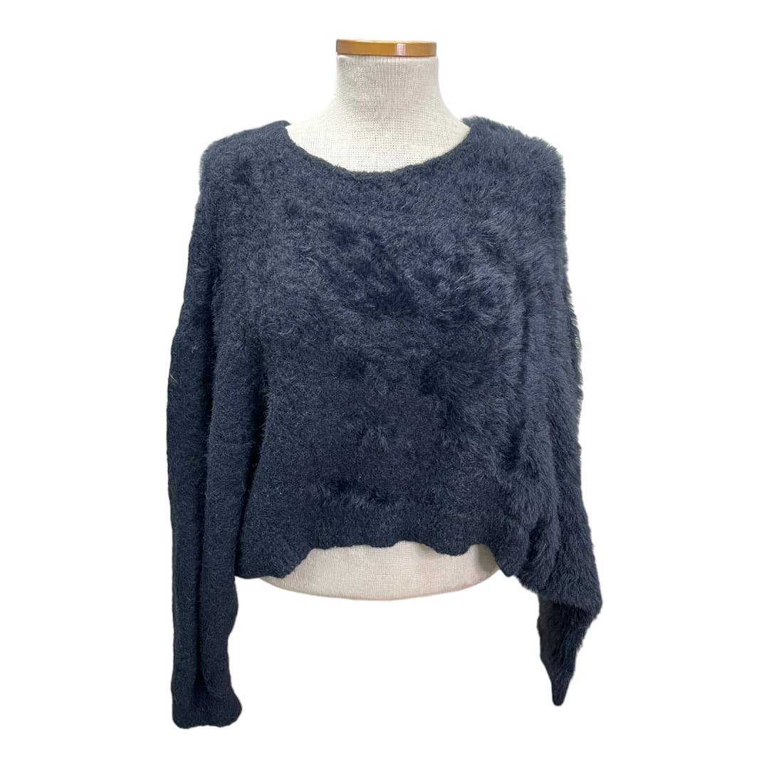 Free People Fuzzy Cropped Bat Wing Sweater Knit Size Large New Black - Premium from Free People - Just $75.0! Shop now at Finds For You