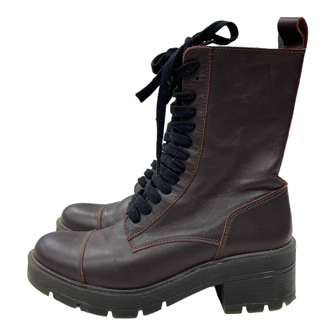 Zara Burgundy Leather Lug Sole Combat BootsSize 38 EU New - Premium from ZARA - Just $119.0! Shop now at Finds For You