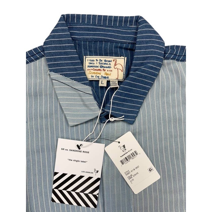 Free People x Sandrine Rose Patchwork Striped Denim Button Up Blouse Size L New - Premium from Free People - Just $99.0! Shop now at Finds For You
