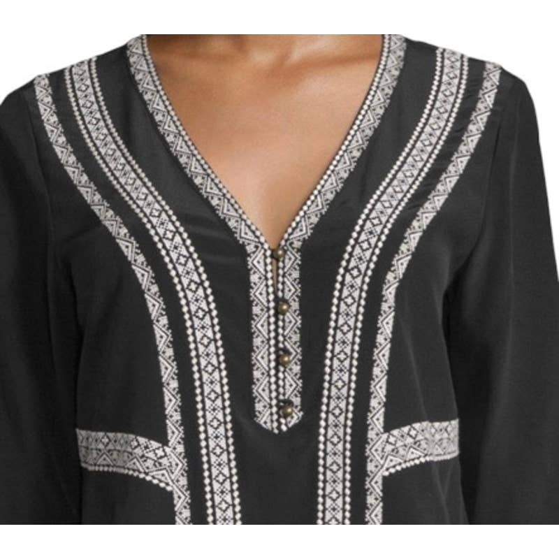 Veronica Beard Loreto Embroidered Silk Blouse Tunic Size 4 Black - Premium from VERONICA BEARD - Just $129.0! Shop now at Finds For You