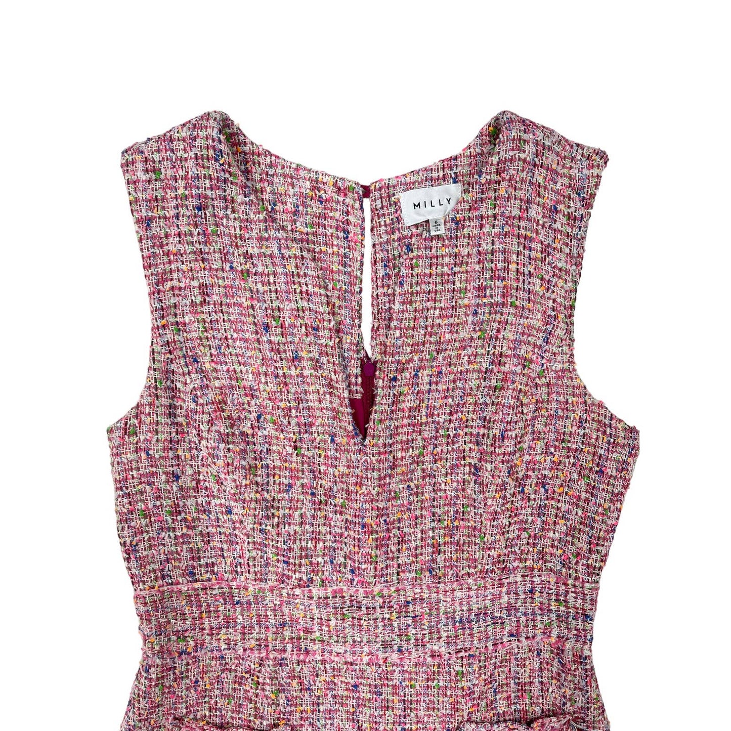 Milly Gabby Tweed Fringe Sleeveless Dress Size 6 Pink - Premium from MILLY - Just $139.0! Shop now at Finds For You