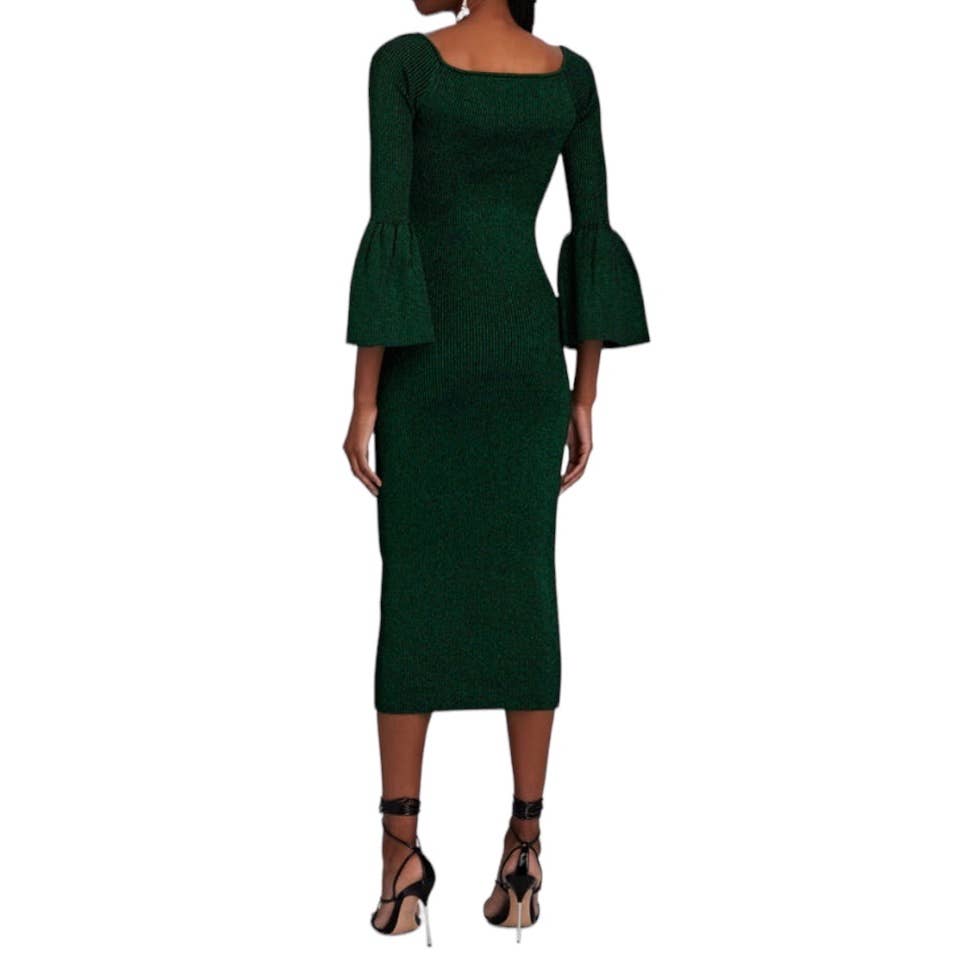 Self Portrait Off The Shoulder Ribbed Midi Dress Size Large New Green - Premium from Self-Portrait - Just $299.0! Shop now at Finds For You