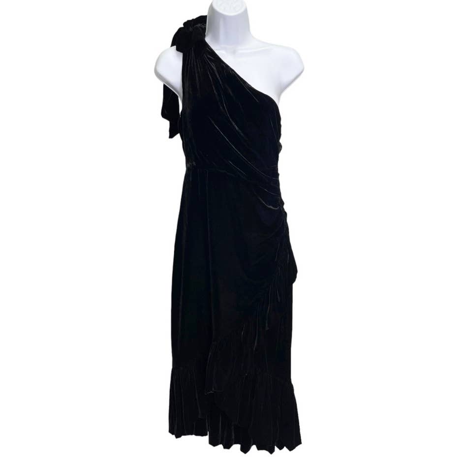 Ulla Johnson Elisa One Shoulder Velvet Midi Dress Size 4 Black - Premium from Ulla Johnson - Just $199.0! Shop now at Finds For You