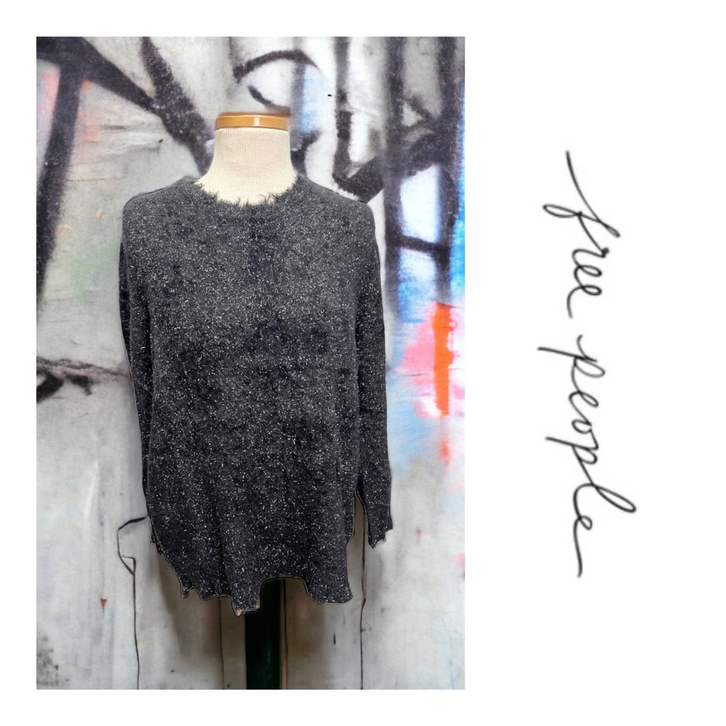Free People x Sandrine Rose Fuzzy Metallic Sweater Gunmetal Size XS - Premium from Free People - Just $68.00! Shop now at Finds For You