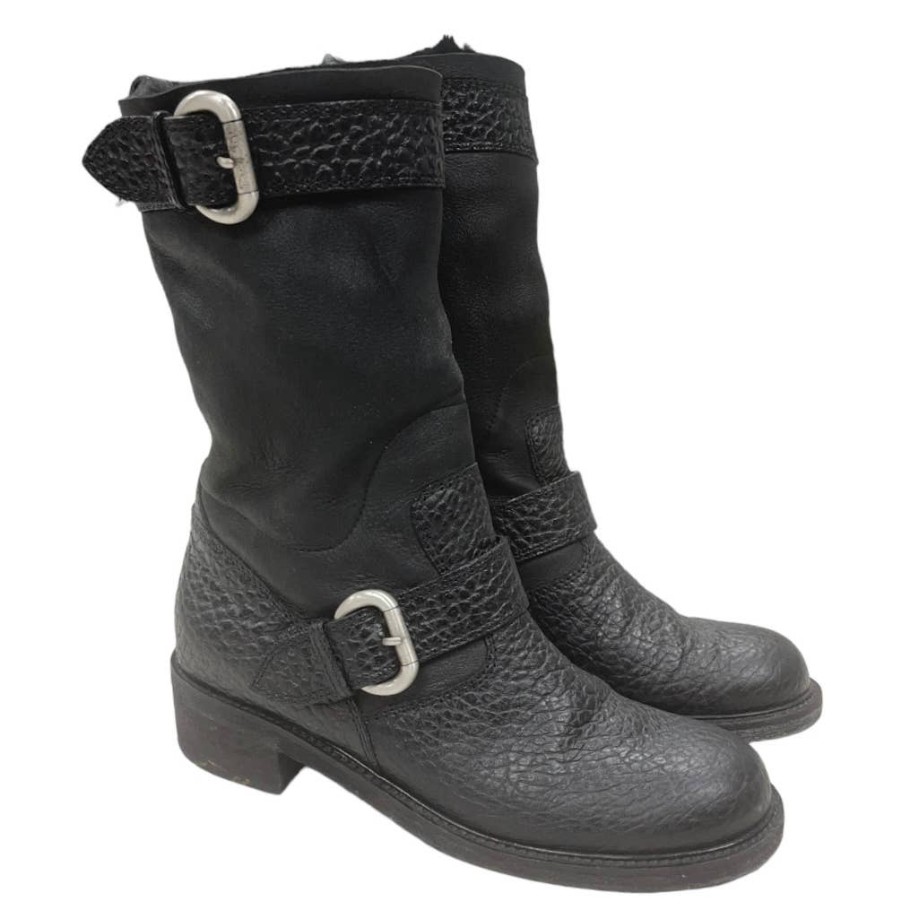 Giuseppe Zanotti Fur Lined Moto Boots Leather Size 40.5 10.5 - Premium from Giuseppe Zanotti - Just $179.0! Shop now at Finds For You