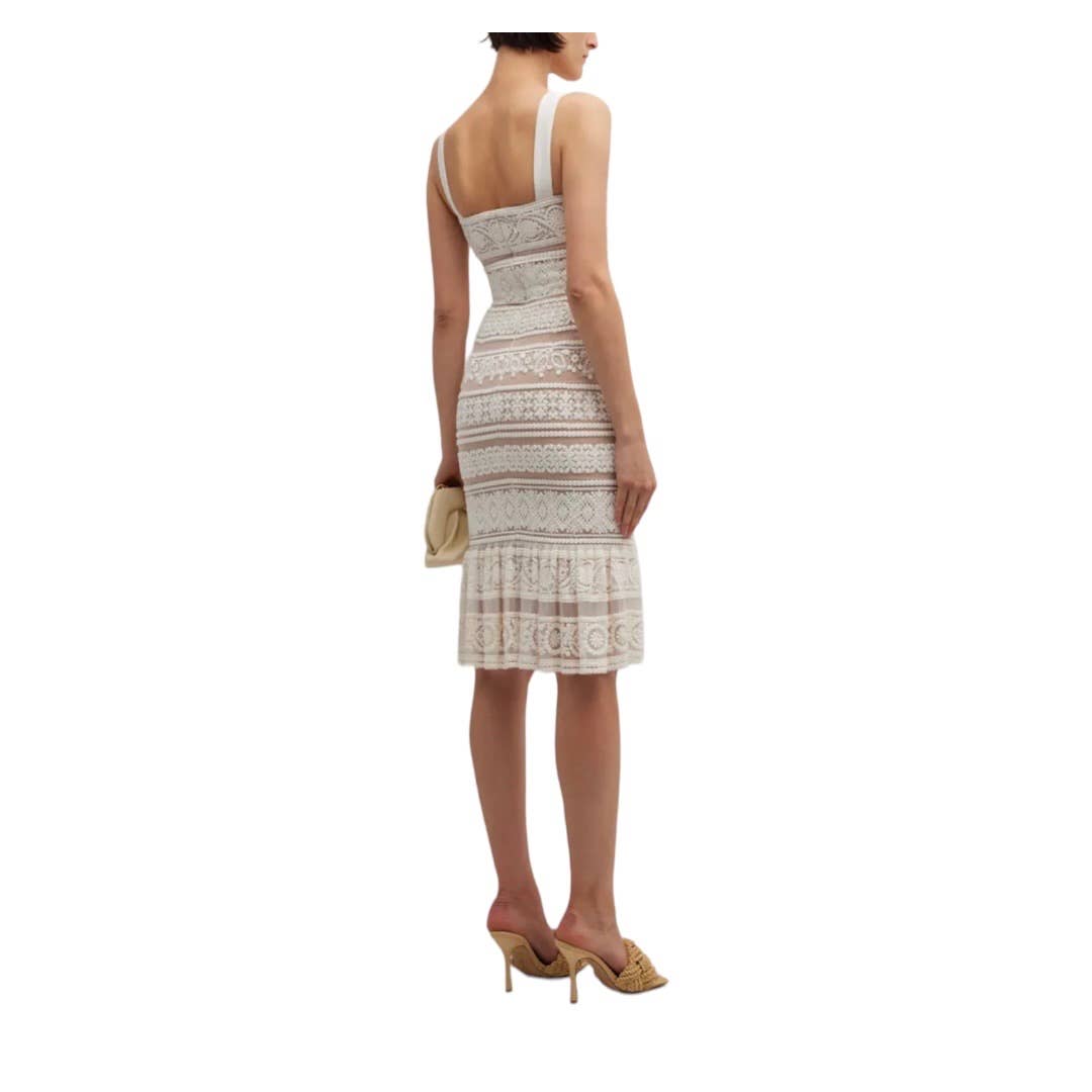 Dress The Population Desiree Square Neck Lace Flounce Midi Dress S - Premium from Dress The Population - Just $79! Shop now at Finds For You