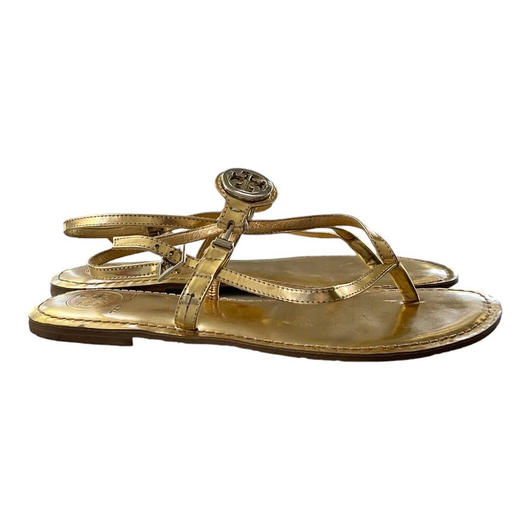 Tory Burch Gold Logo Tong Sandals Flats Size 8.5 Leather - Premium from Tory Burch - Just $119.0! Shop now at Finds For You