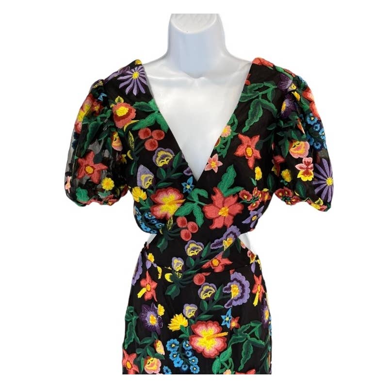 Dress The Population Embroided Cut Out Puff Sleeve Midi Dress Small New - Premium from Dress The Population - Just $159.0! Shop now at Finds For You