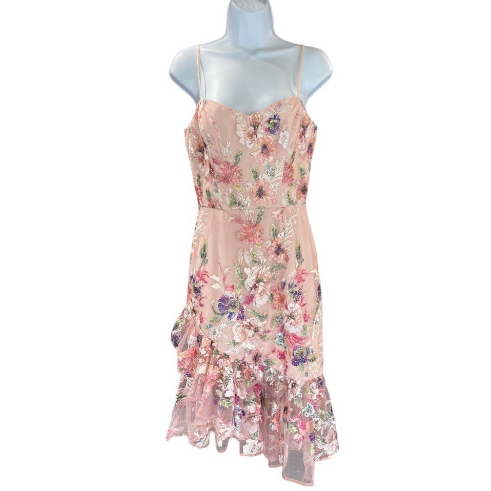 Dress The Population Chiffon Embroidered Ruffle Midi Dress Size S New - Premium from Dress The Population - Just $179.0! Shop now at Finds For You