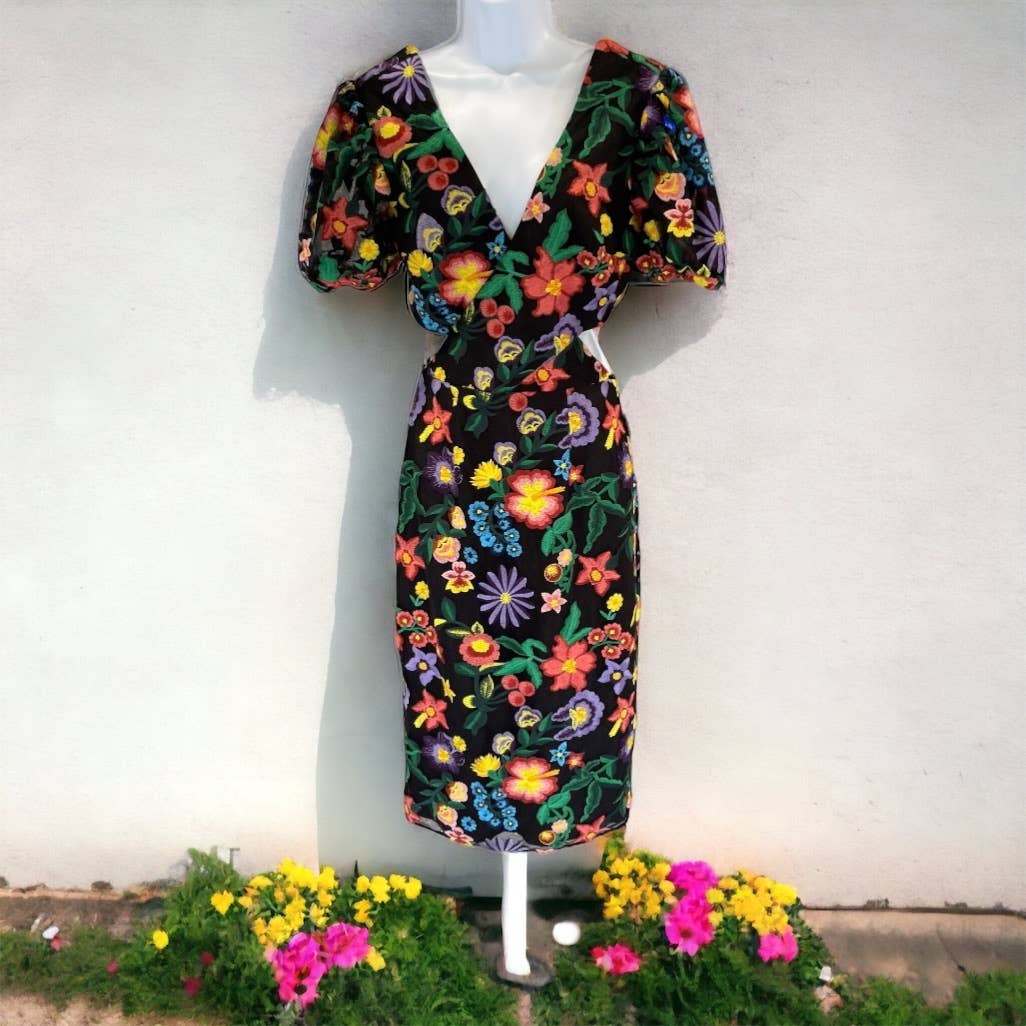 Dress The Population Embroided Cut Out Puff Sleeve Midi Dress Small New - Premium from Dress The Population - Just $159.00! Shop now at Finds For You