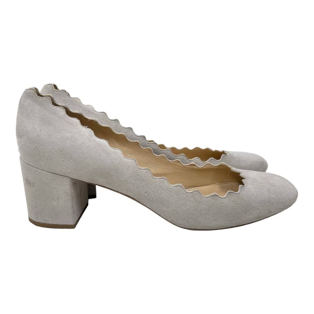 Chloe Lauren Scalloped Suede Heels Pumps Shoes 39 9 Gray - Premium from Chloe - Just $179.0! Shop now at Finds For You