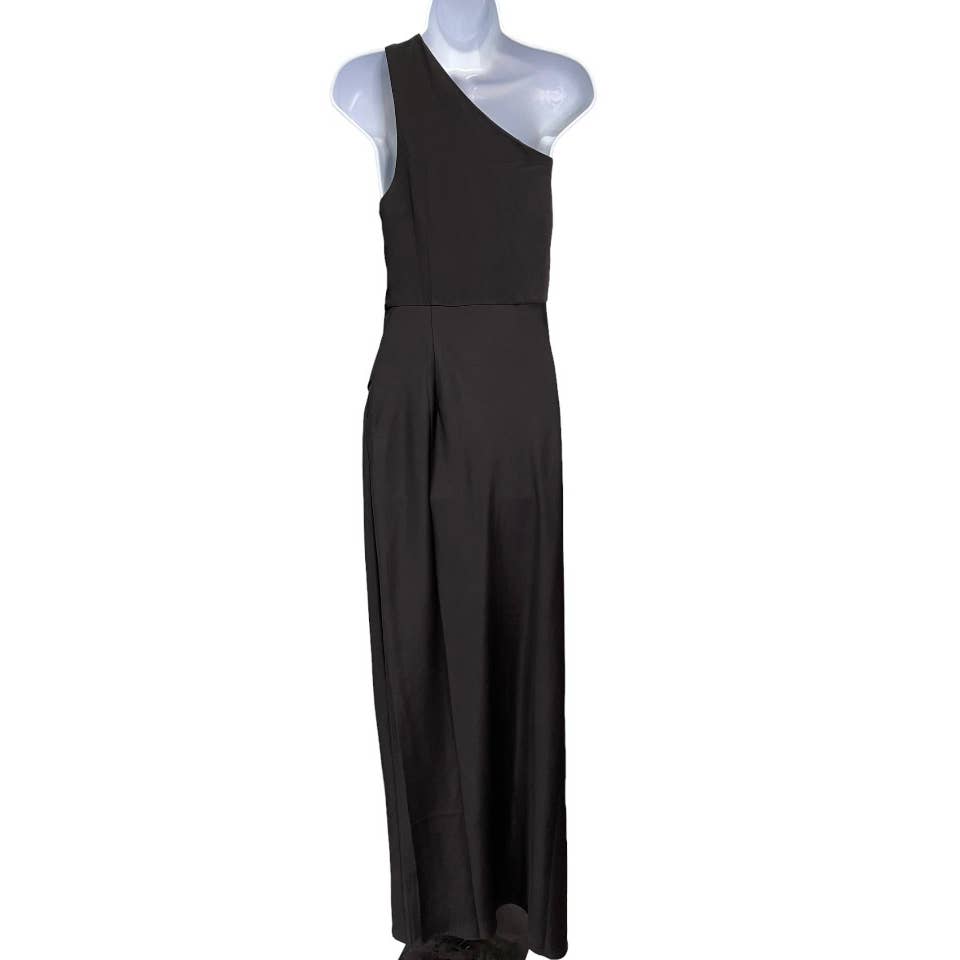 Anthropologie BHLDN Dylan Satin One Shoulder Slit Gown Size 14 Black - Premium from BHLDN - Just $145.0! Shop now at Finds For You