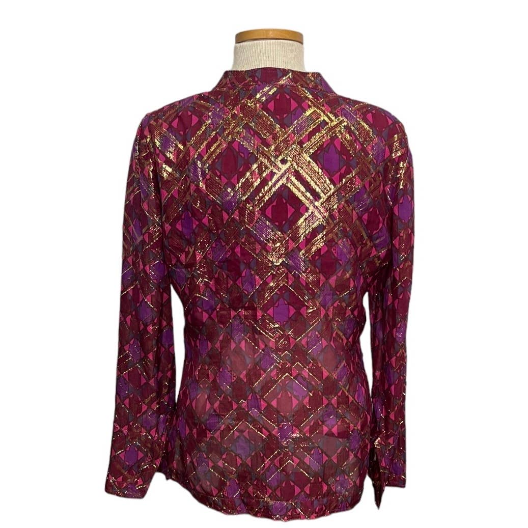 Tory Burch Gold Lame Plaid Tunic Top Blouse Size 8 - Premium from Tory Burch - Just $89.0! Shop now at Finds For You