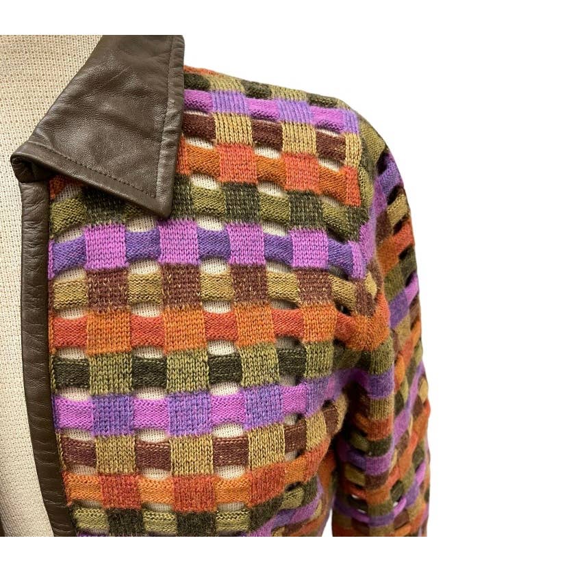 Vintage 90’s Sigrid Olsen Cut Out Woven Leather Trim Cardigan Size M - Premium from Sigrid Olsen - Just $79.0! Shop now at Finds For You