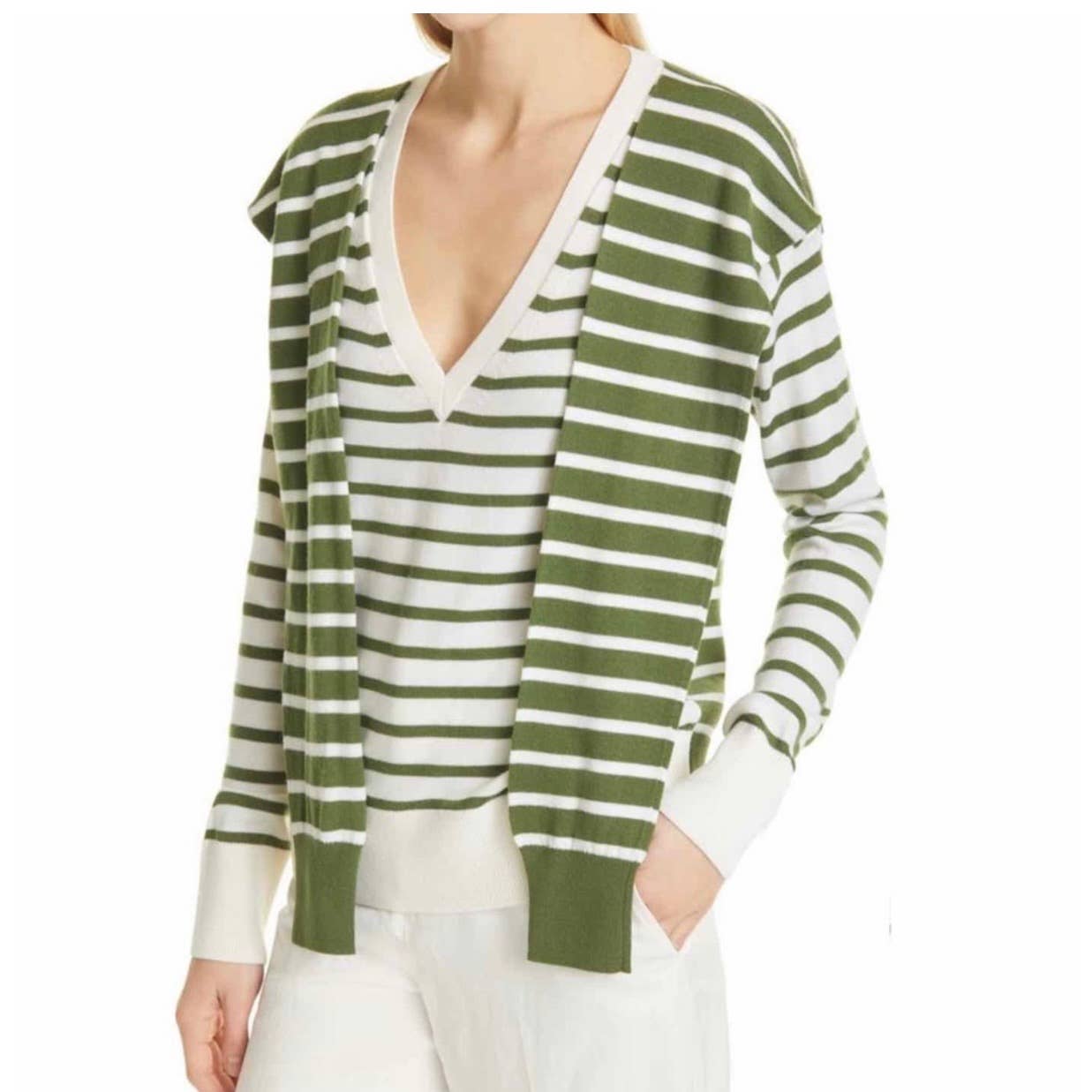 Veronica Beard Leni Tie Stripe Wool Sweater V Neck Size M - Premium from VERONICA BEARD - Just $175.0! Shop now at Finds For You