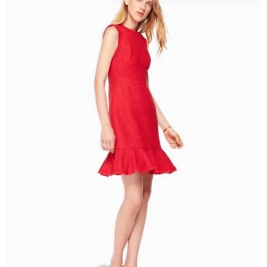 Kate Spade Tweed Ruffle Sleeveless Dress Sleeveless Textured Size 0 Red New - Premium  from Kate Spade - Just $149.0! Shop now at Finds For You