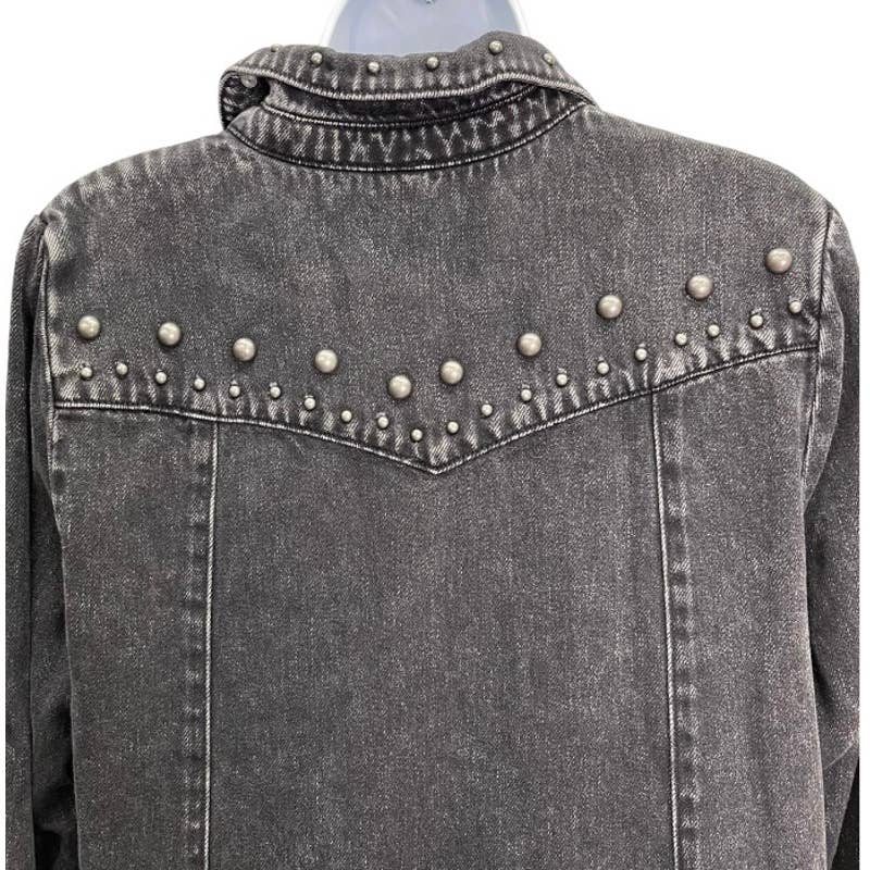 Free People Black Denim Studded Distressed Snap Closure Jacket M - Premium  from Free People - Just $145.0! Shop now at Finds For You