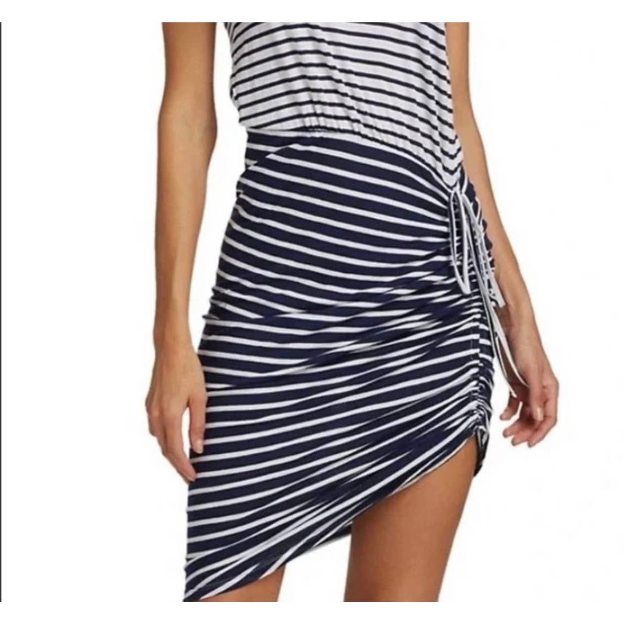 Veronica Beard Tamri Navy White Striped Ruched Dress Size M - Premium from VERONICA BEARD - Just $129.0! Shop now at Finds For You
