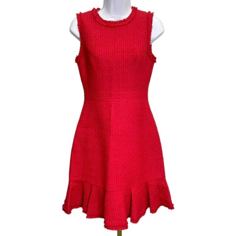 Kate Spade Tweed Ruffle Sleeveless Dress Sleeveless Textured Size 0 Red New - Premium from Kate Spade - Just $149.0! Shop now at Finds For You