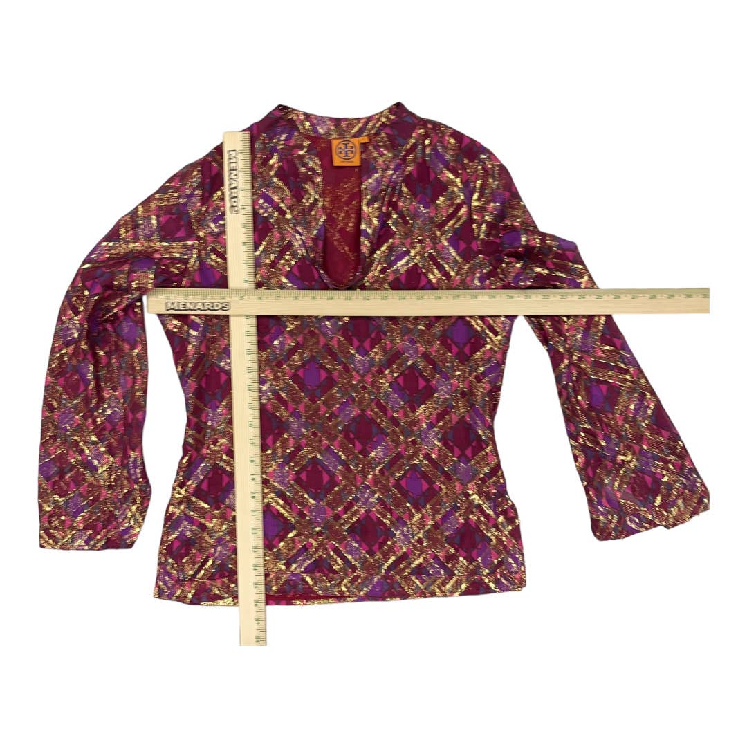 Tory Burch Gold Lame Plaid Tunic Top Blouse Size 8 - Premium from Tory Burch - Just $89.0! Shop now at Finds For You