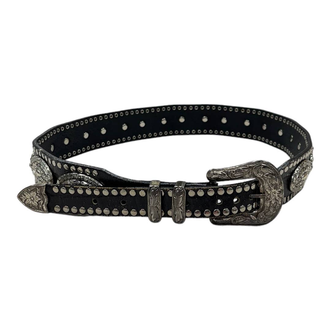 Vintage 90’s Saks Fifth Avenue Silver Medallion Leather Belt - Premium from Saks Fifth Avenue - Just $59.0! Shop now at Finds For You