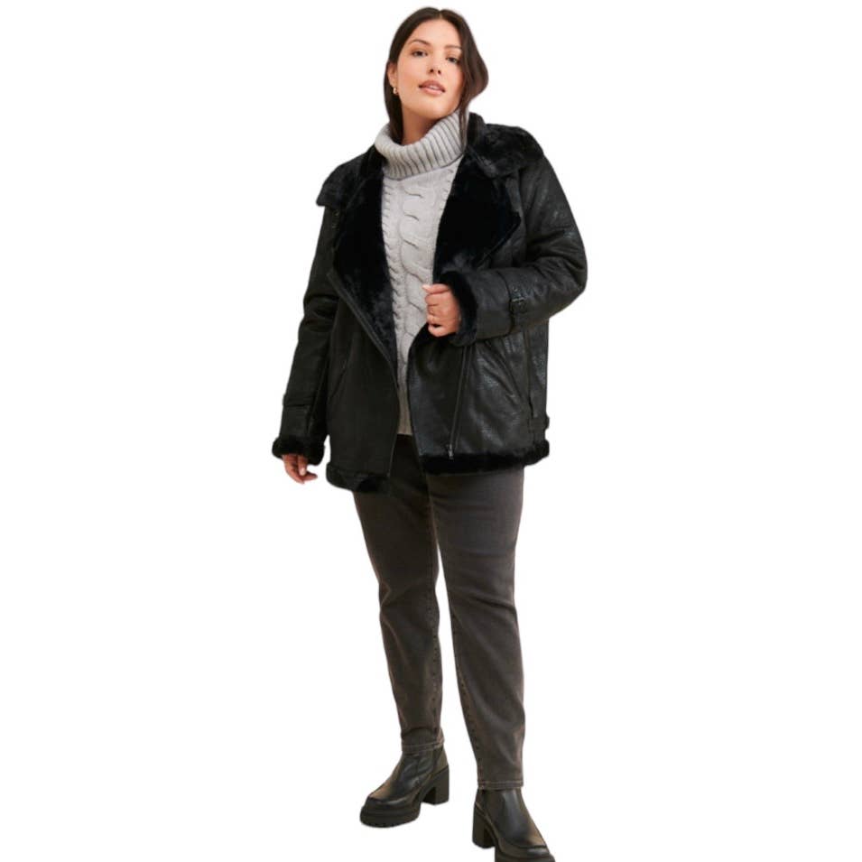 Anthropologie Hutch Rhys Sherpa Moto Jacket Coat Size XL Black - Premium from Anthropologie - Just $199.0! Shop now at Finds For You