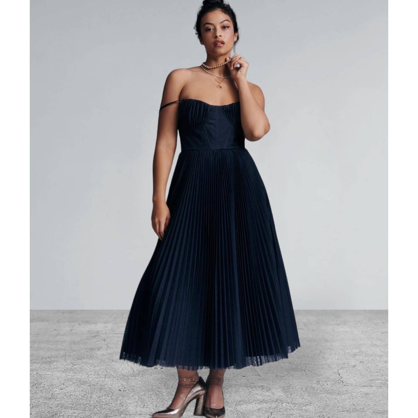 Anthropologie Hutch Pleated Sweetheart Midi Dress Plus Size 20 Navy New - Premium from Anthropologie - Just $199.00! Shop now at Finds For You
