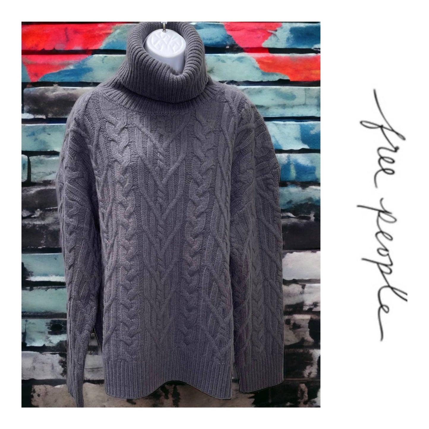 Free People x Sandrine Rose Wool Cashmere Cable Knit Turtleneck Sz Large Gray - Premium from Free People - Just $119.0! Shop now at Finds For You