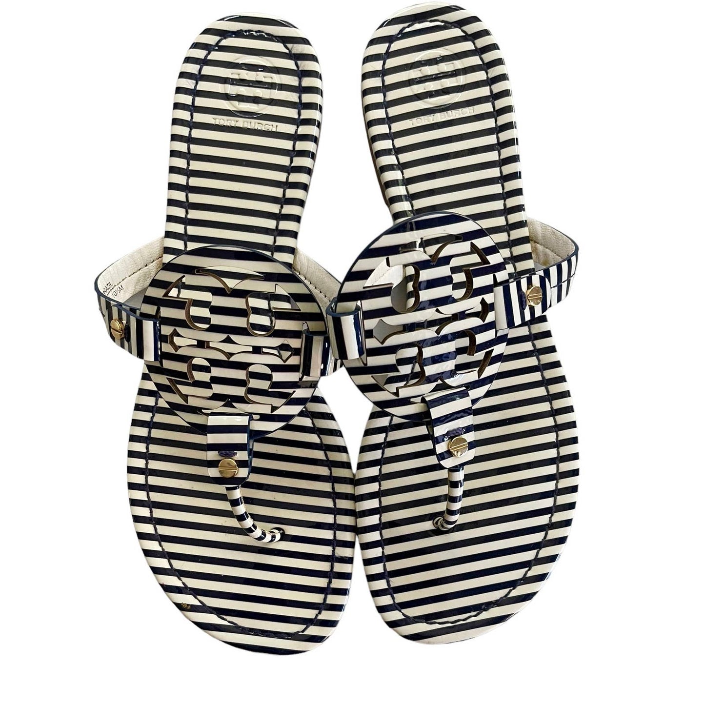 Tory Burch Striped Miller Sandals Flip Flops Thong Size 10.5 - Premium from Tory Burch - Just $175.0! Shop now at Finds For You