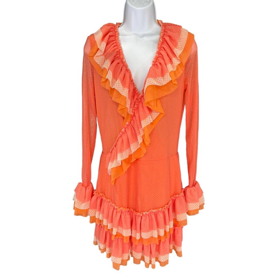 We are HAH Mags About U Coral Ruffle Dress Festival Coachella 1970's New L - Premium from We are HAH - Just $119.0! Shop now at Finds For You